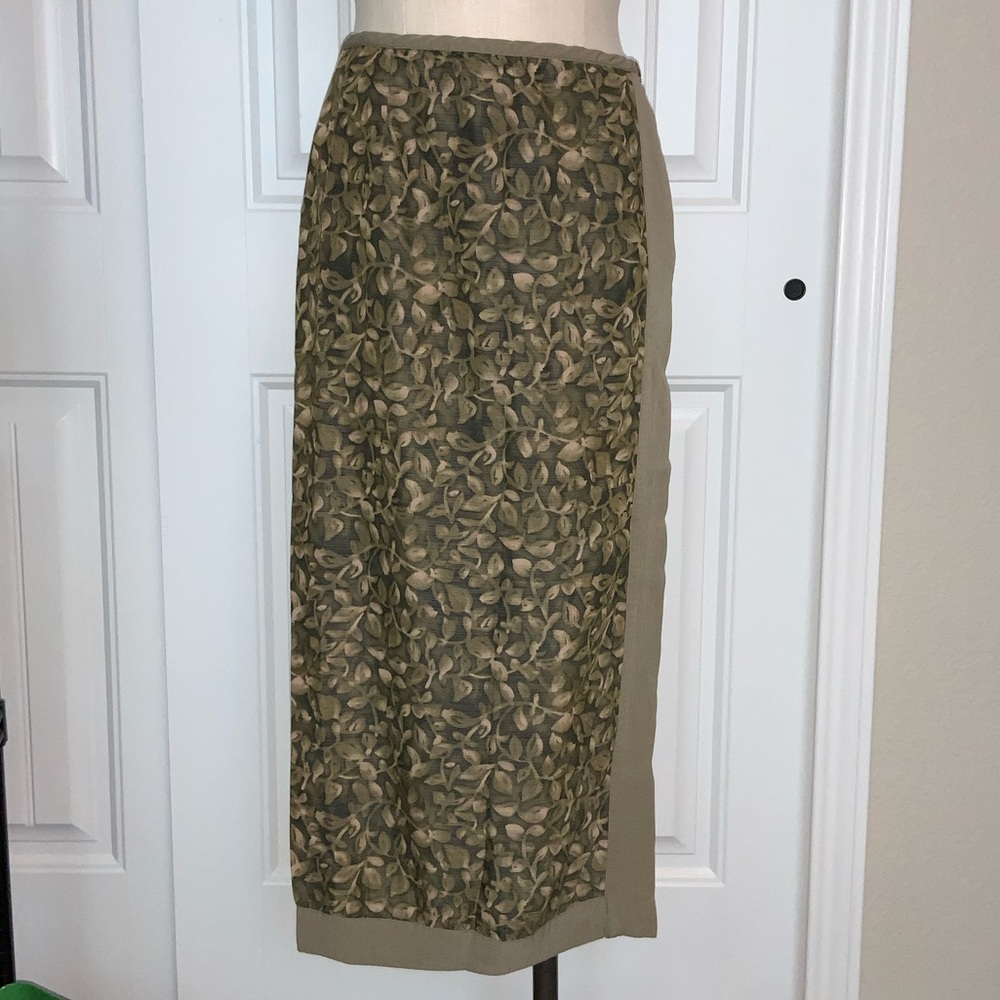 Sportif Women’s 16 Leaf Print Olive, Brown and Cream Midi Wrap Skirt Athleisure